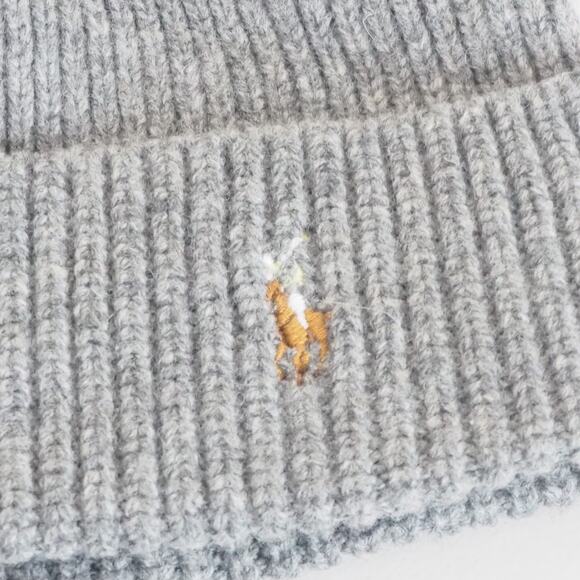 Men's Polo Ralph Lauren Polo Gray Beanie 80% Extrafine Merino Wool, 20% Nylon - Picture 2 of 8